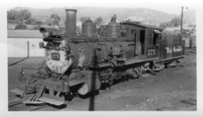 Engine 375 at Durango. Photo by Dick Wolf, 1948. From the Kenneth E Barnhart Collection.
