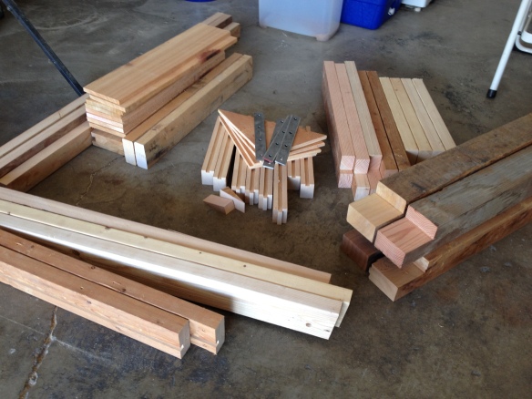 All the pieces of the garage workbench cut out and ready to be assembled. 